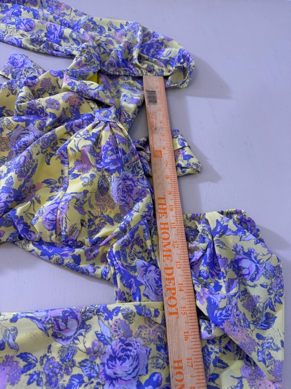 For Love & Lemons Maui Midi Dress NWT Yellow Purple Floral Romantic Size Medium - Picture 7 of 11